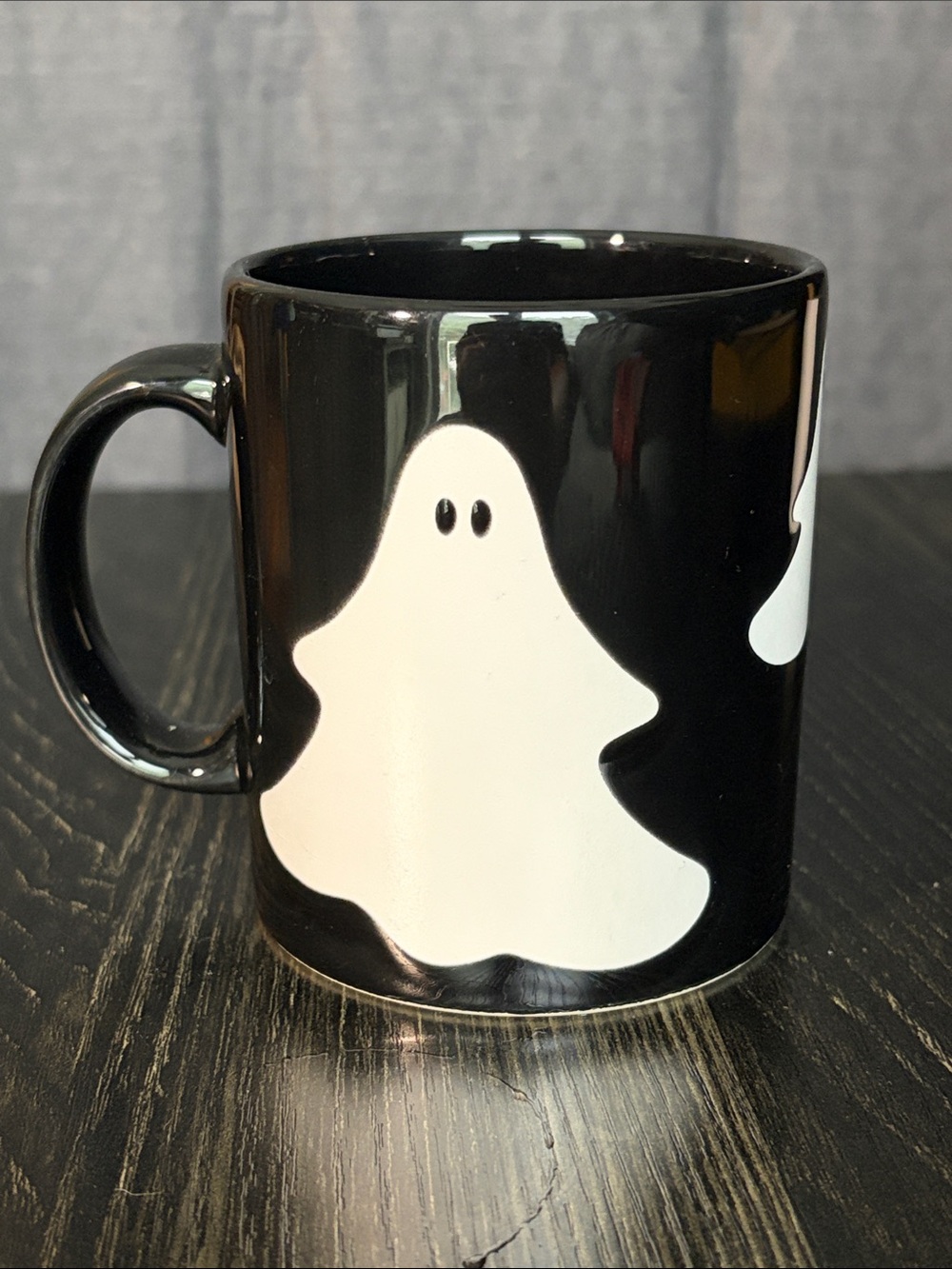 Black Ceramic Mug with White Ghost Design
